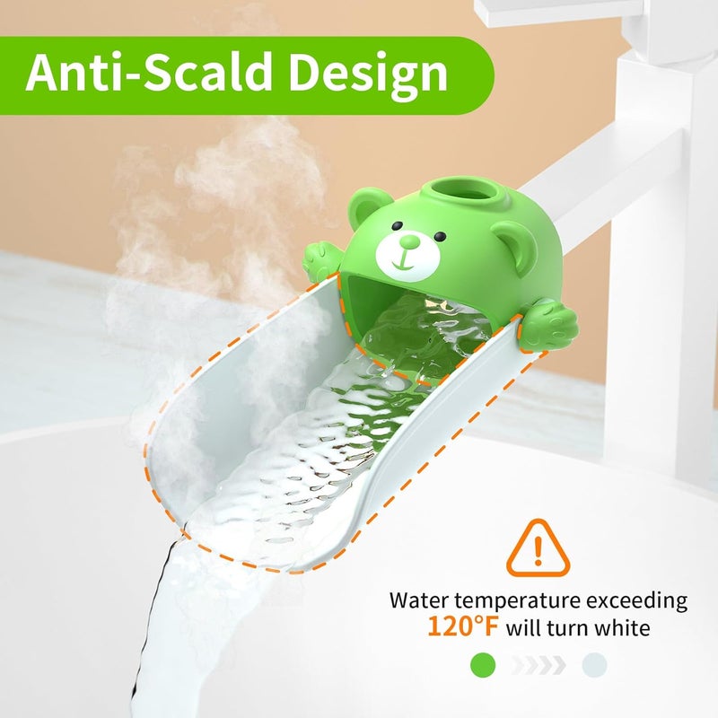 SKYROKU Faucet Extender for Kids, Temperature-Sensitive Faucet Spout Extension for Independent Hand Washing - Cute Bear Design, Fits Most Bathroom & Kitchen Sinks(Green) - Image 3